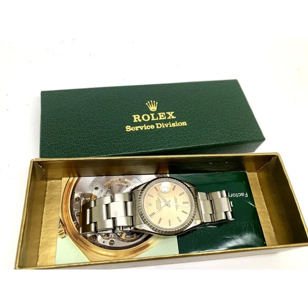 Rolex Datejust Mens Watch 16220 80'S Swiss Automatic Silver-Rose Dial Steel 36mm